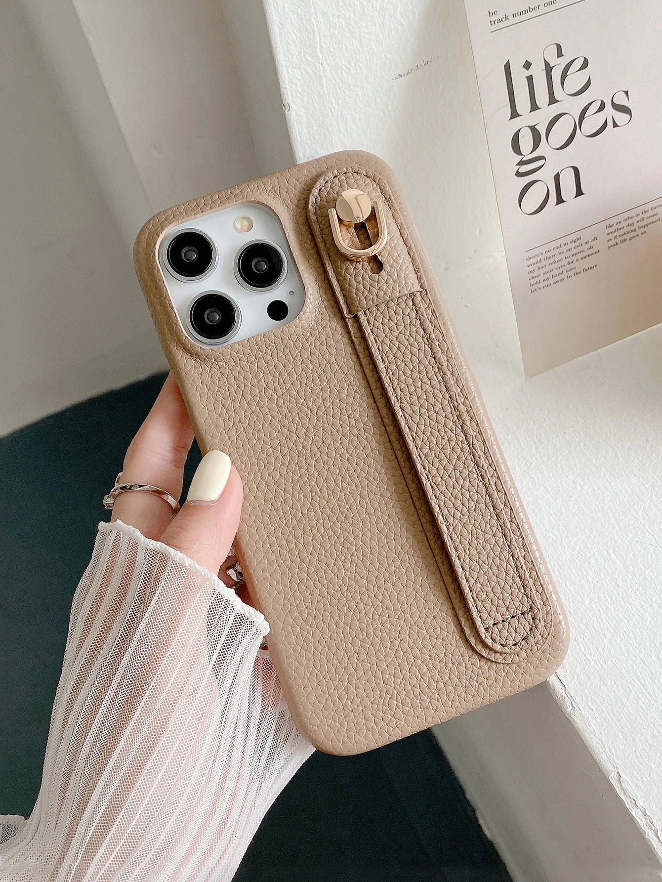 Lichee Pattern Wrist Strap Leather Case For iPhone Cover