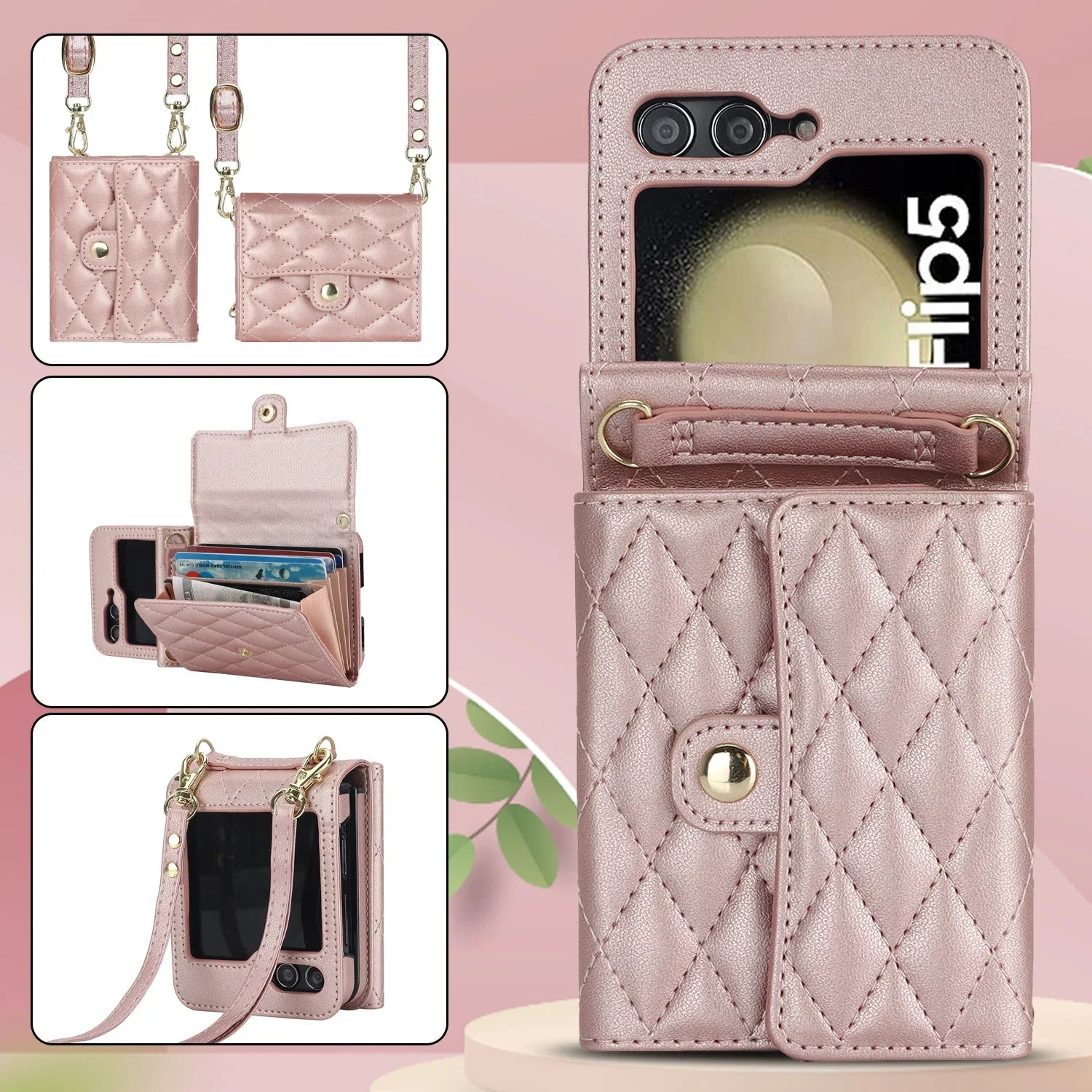 Crossbody Bag Fashion Leather Phone Case For Samsung Galaxy Z Flip 6 5 4 3 Long Lanyard Wallet Card Cover