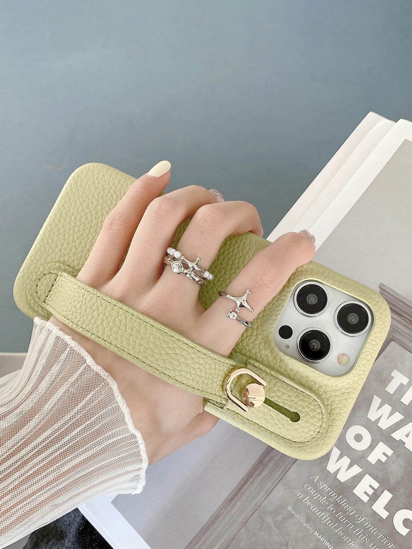 Lichee Pattern Wrist Strap Leather Case For iPhone Cover