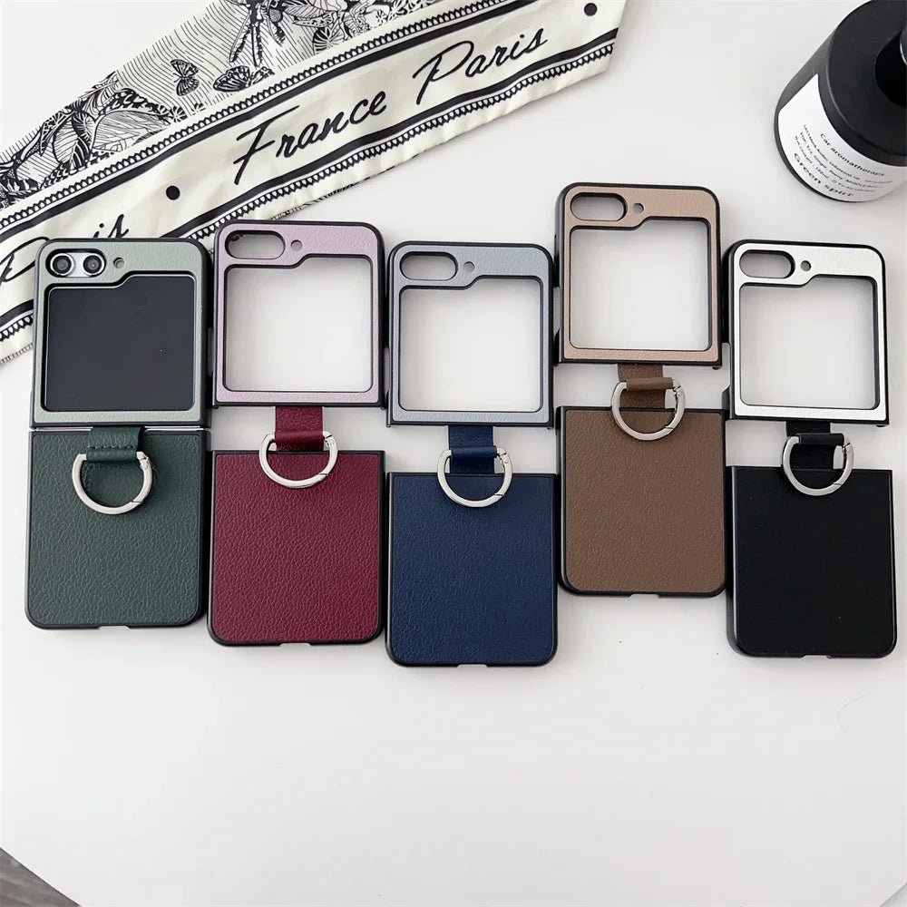 Ring Holder Lichee Pattern Case for Samsung Galaxy Z Flip 6 5 4 3 Color Contrast Cover