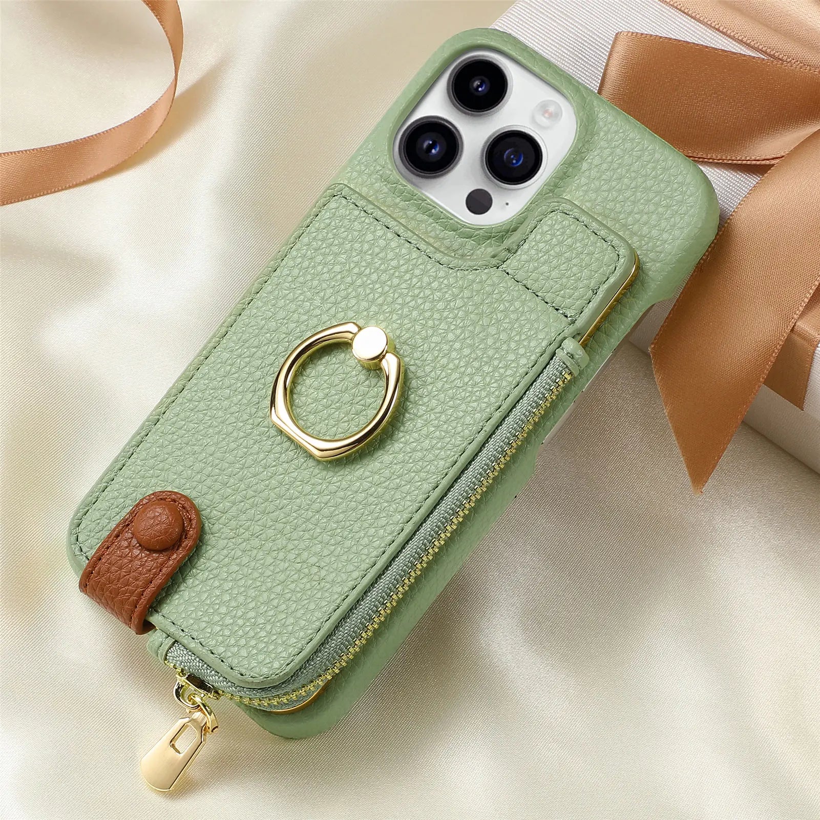 Ring Wrist Strap Leather Wallet with Card Holder Phone Case