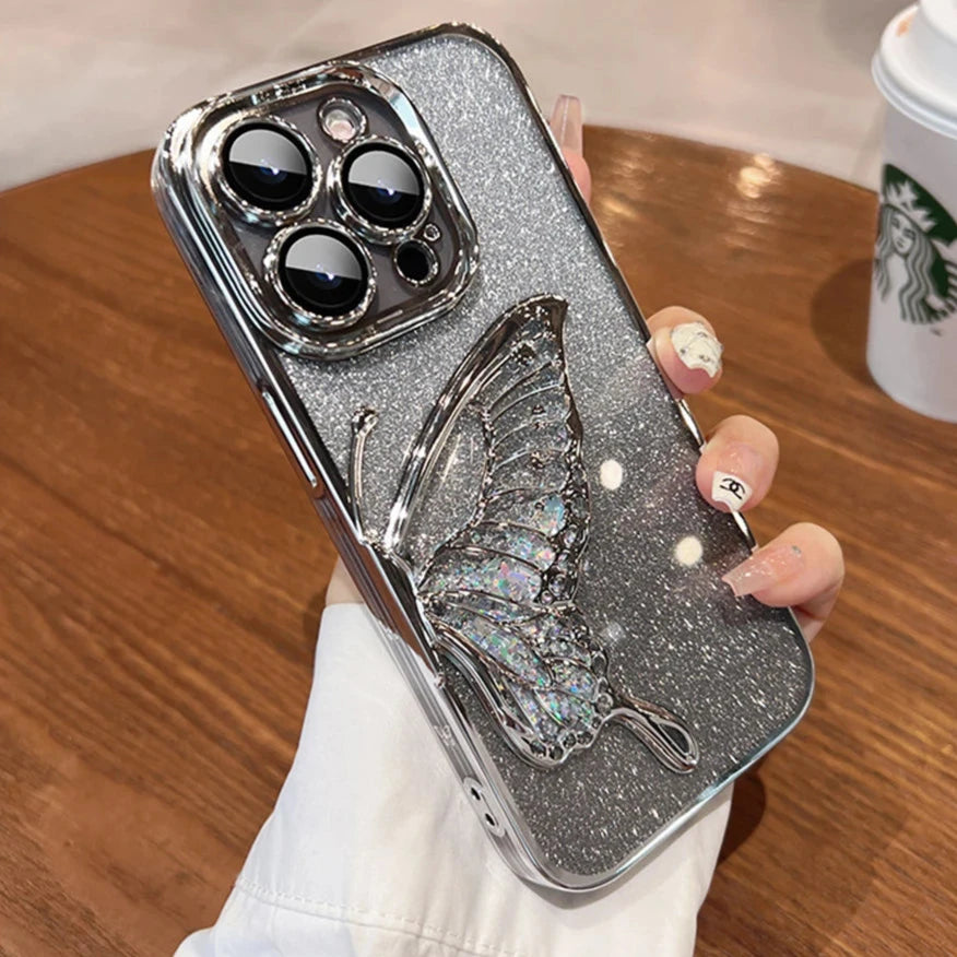 Plating Bumper Flash Glitter Butterfly Phone Case For iPhone Lens Protector Cover