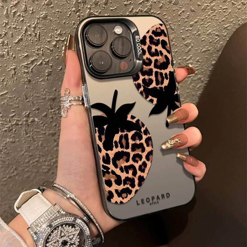 leopard print strawberry Matte Laser Phone Case Cover For iPhone