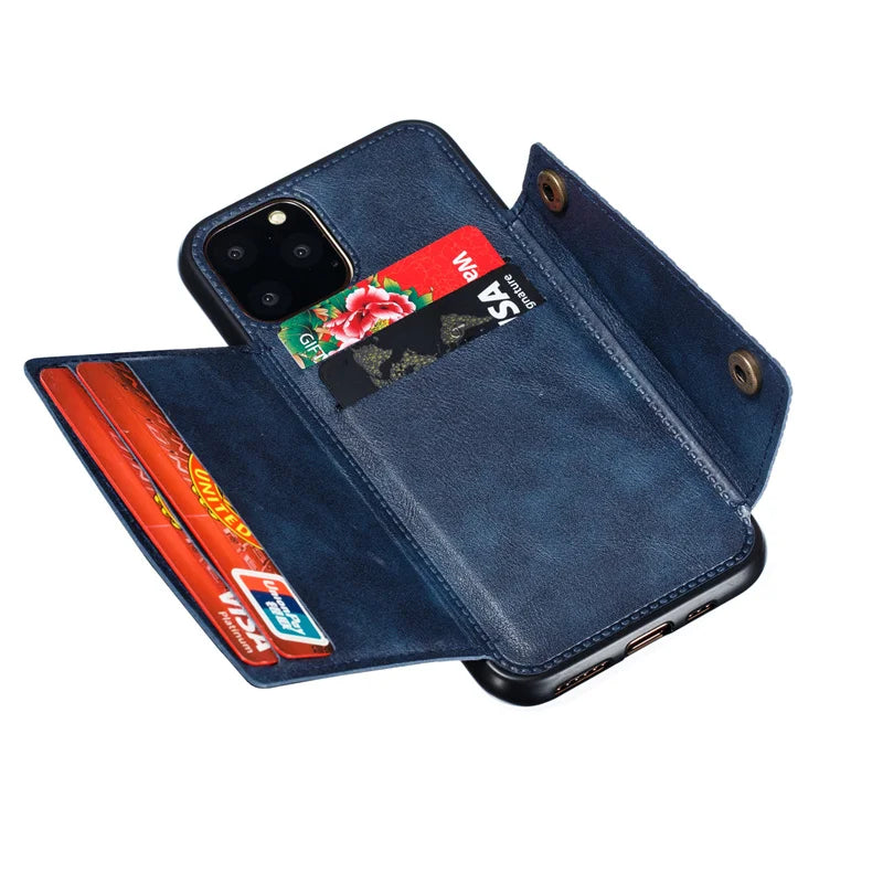 PU Leather Phone Case For iPhone 11-16 Series | Card Slot Holder Wallet | Retro Style