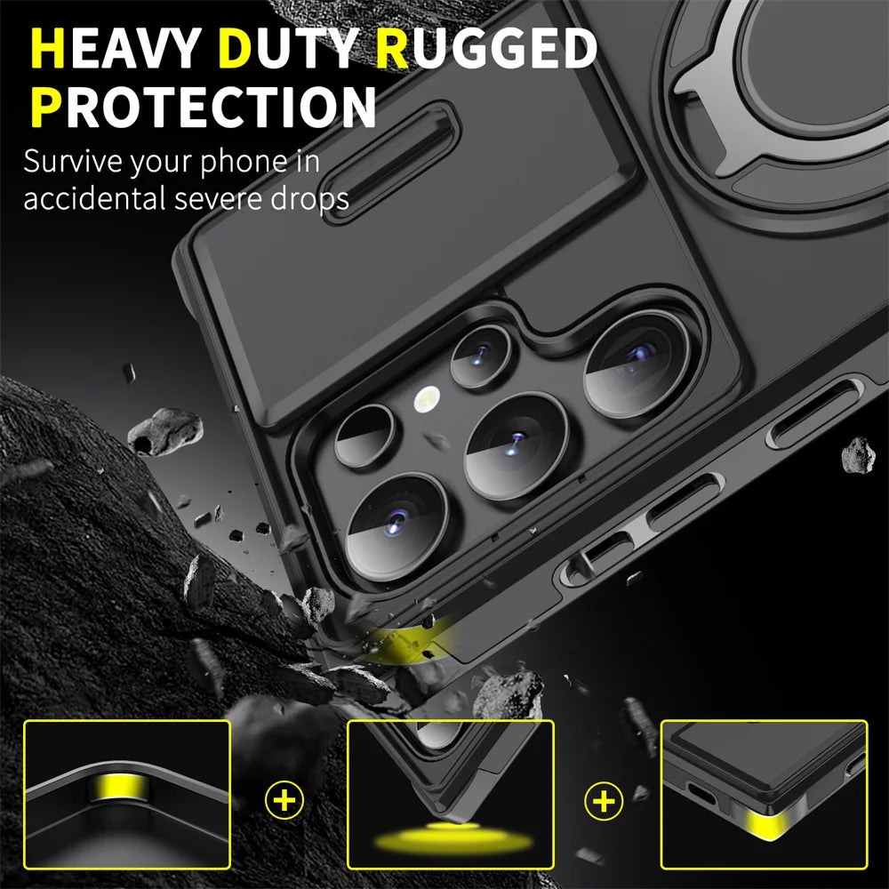 Slide Camera Protection Magnetic Stand Phone Case for Samsung Galaxy S Series