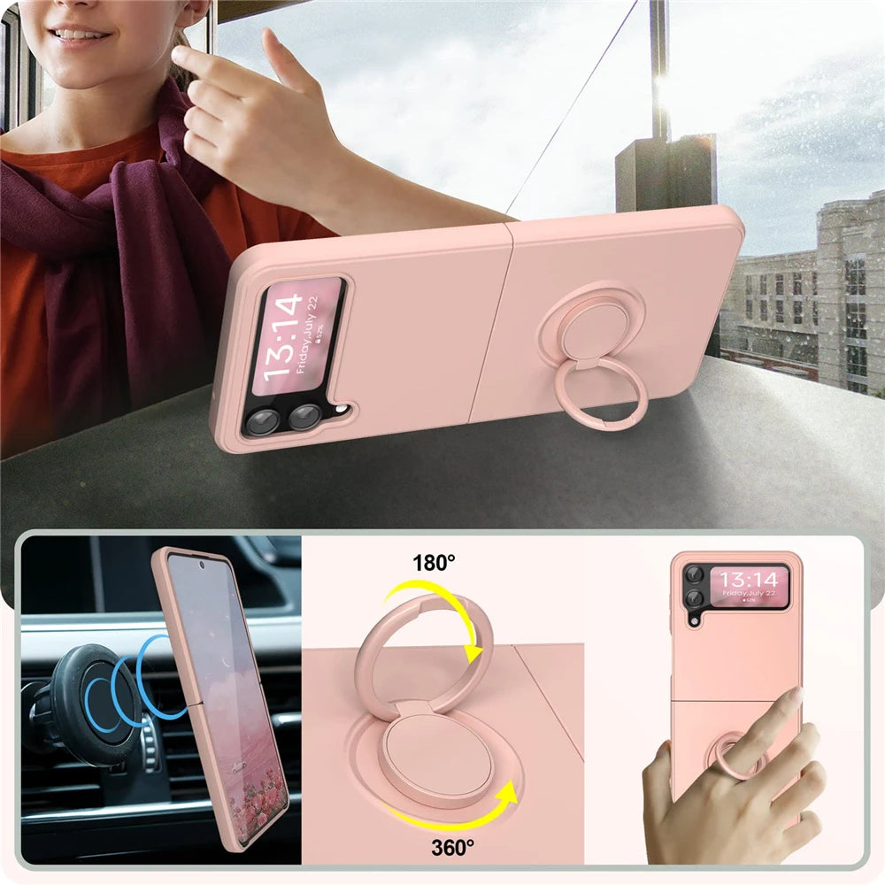 Silicone Ring Holder Magnetic Bracket Phone Case For Samsung Galaxy Z Flip 3 4 5 6 Back Cover