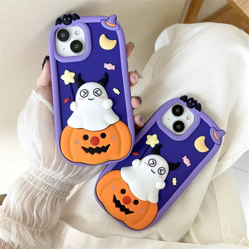 Silicone Case- Halloween 3D Pumpkin Ghost -for iPhone- Shockproof Case Cover