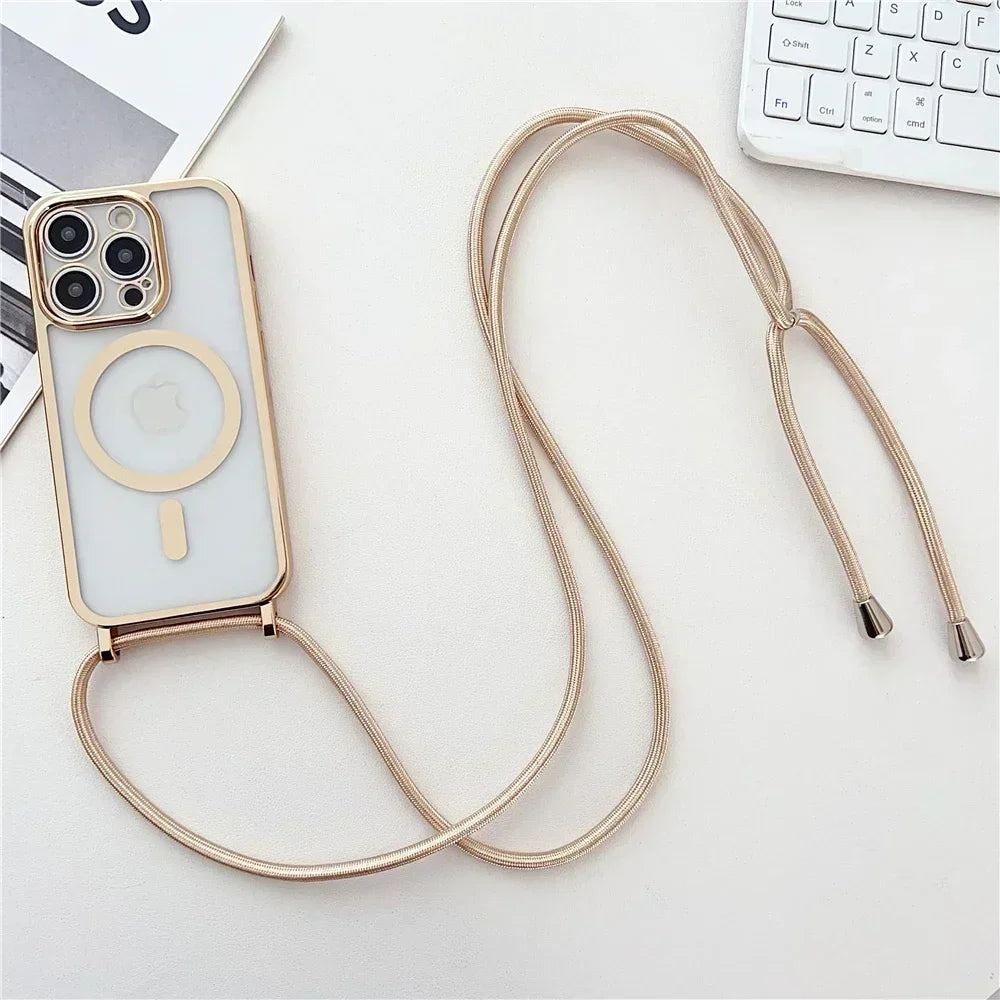 Crossboby Lanyard Clear Phone Case For iPhone Magsafe Magnetic Rope Strap Cover