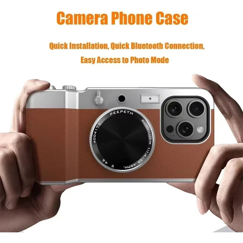 Retro Bluetooth Camera Magnetic Phone Case for Magsafe IPhone 16 15 13 14 12 Pro Max Cosmetic mirror 15 Mirror Hard PC Phone Cover