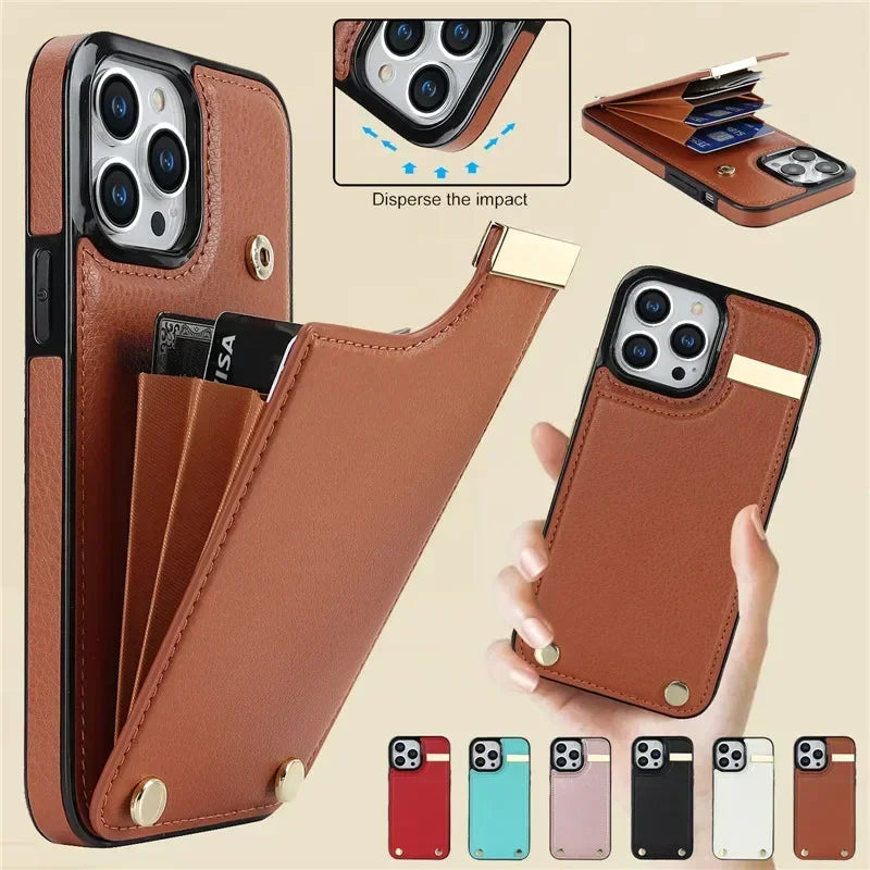 Luxury Leather Wallet Card Slot Phone Case For iPhone | Purse Flip Stand Cover Hoesje