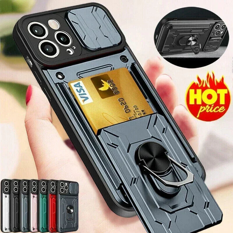 Slide Camera Card Slot Military Grade Ring 360 Magnetic Back Cover