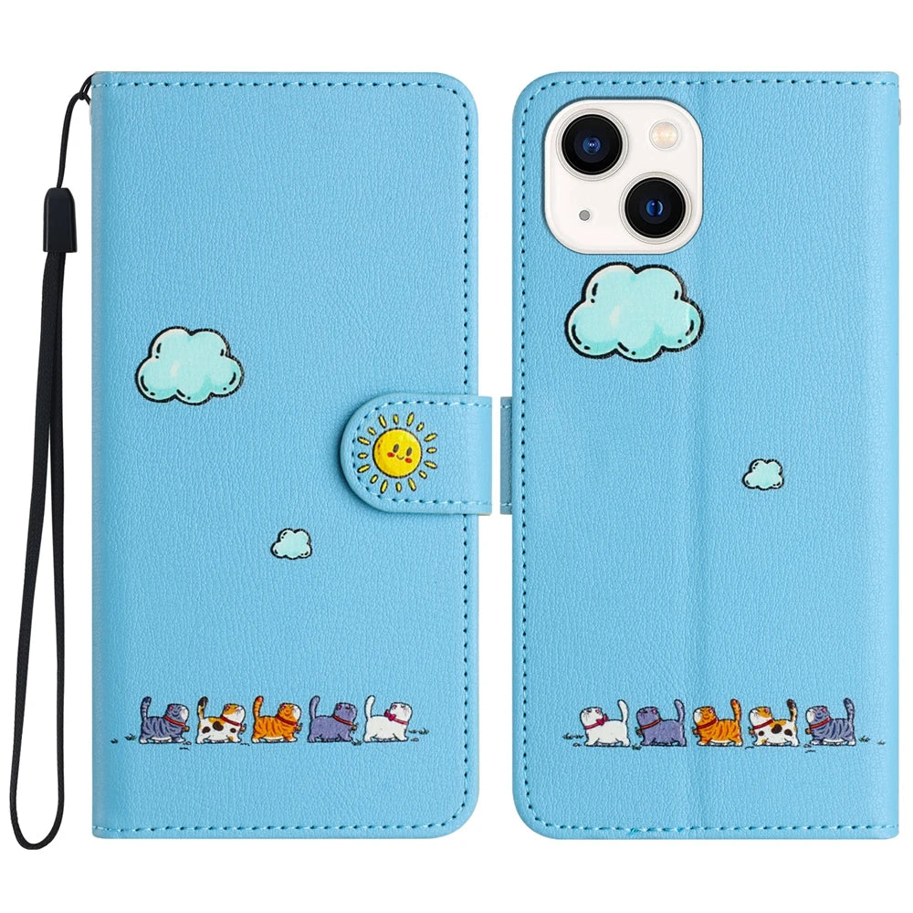 Cute Cats Leather Wallet Flip Case for iPhone 16 15 16 14 11 12 13 Pro Max Mini Apple 6 7 8 SE X XR XS Cas,Card Holder, Shockproof, Stand, Magnetic Closuree