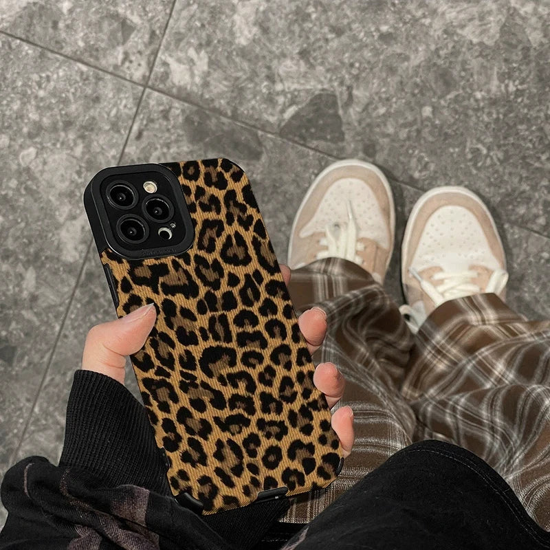 Brown Leopard Print Phone Case For iPhone 15 12 13 14 11 Pro Max Soft Shockproof Bumper Cover