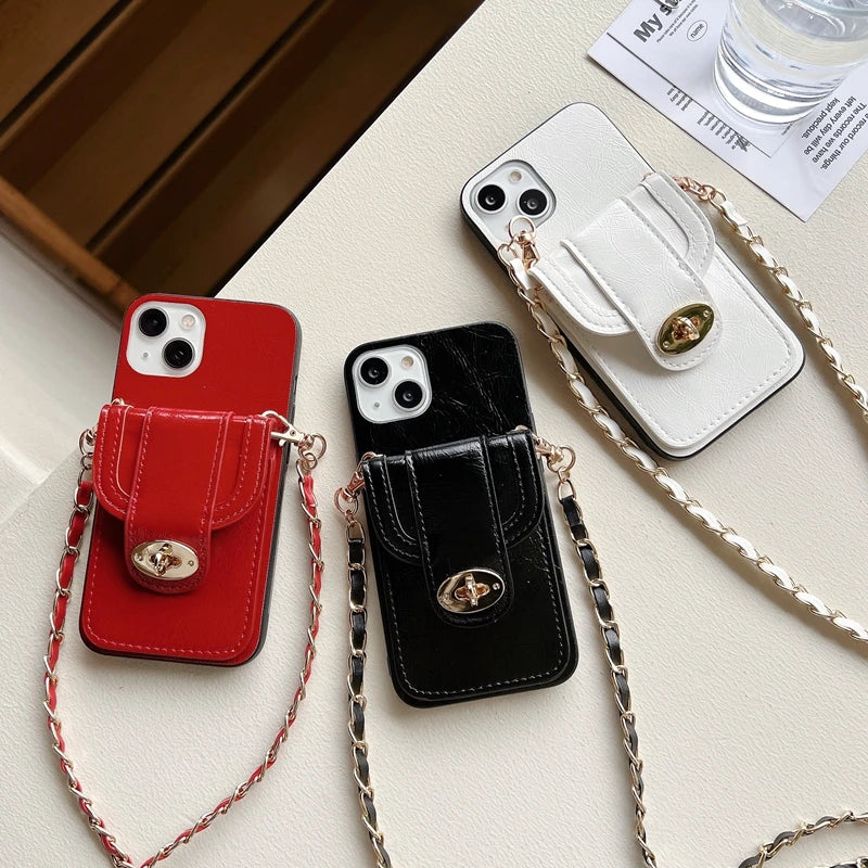 Crossbody Leather Slant Straddle Card Slot Wallet Cover Phone Case For iphone