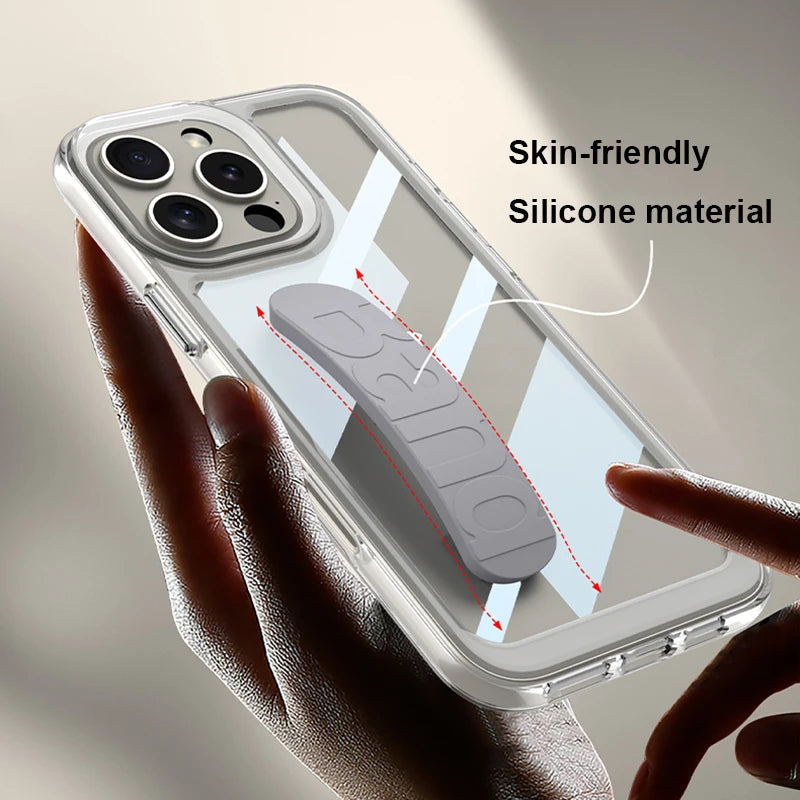 Airbag Silicone Wrist Strap Case for Apple IPhone 16 Pro Max Cases Shockproof Clear Soft Edge Hard Back Cover For IPhone 16 Plus