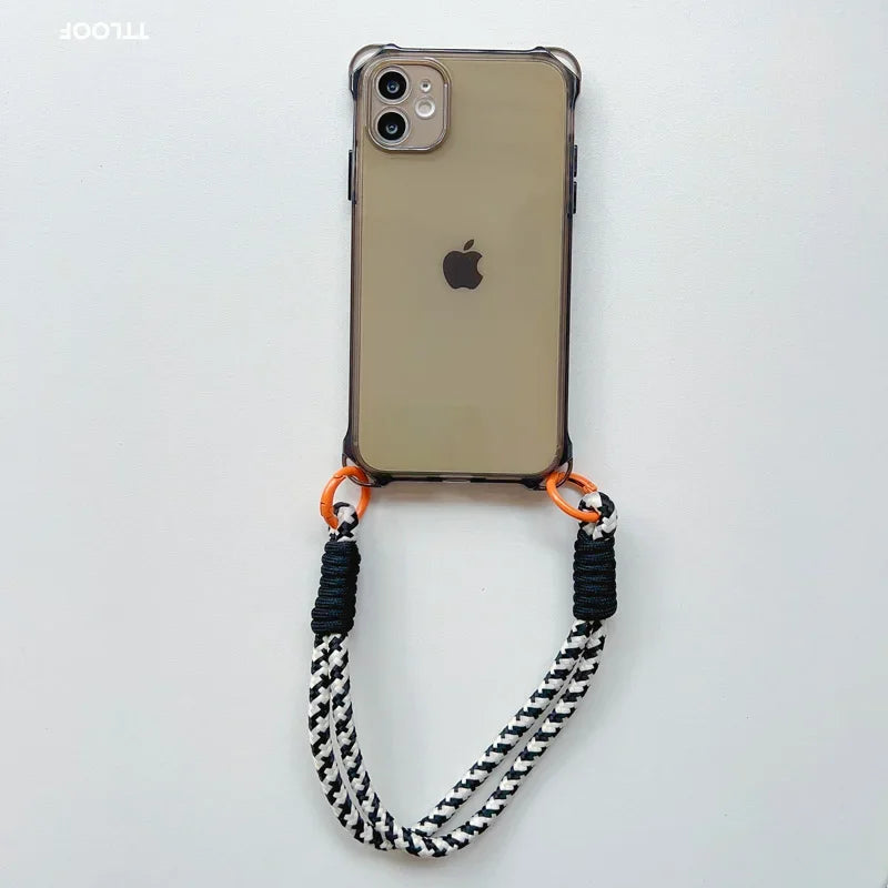 Crossbody+Hand Strap Lanyard Clear Phone Case for iPhone 14 13 15 Pro Max 12 11 15 Plus Necklace Strap Rope Soft Translucent Cover