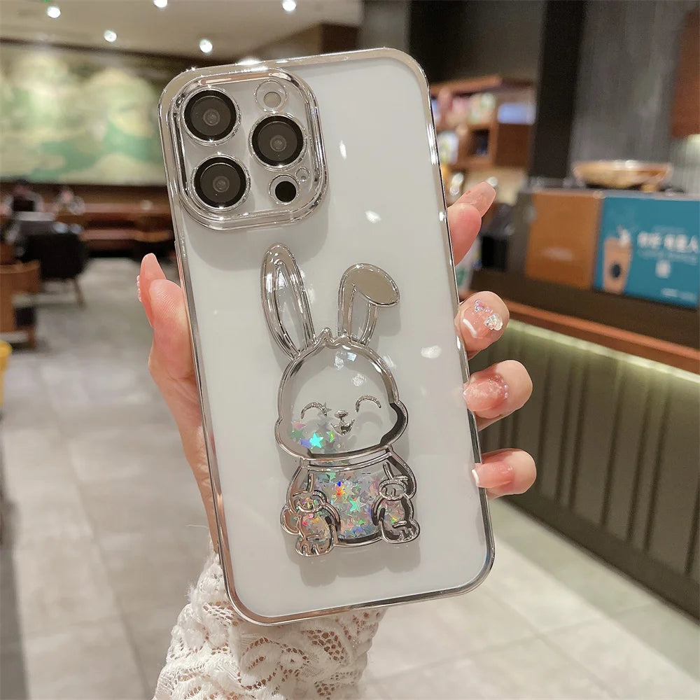 Cute Rabbit Quicksand Glitter Case for iPhone Transparent Camera Protector Cover