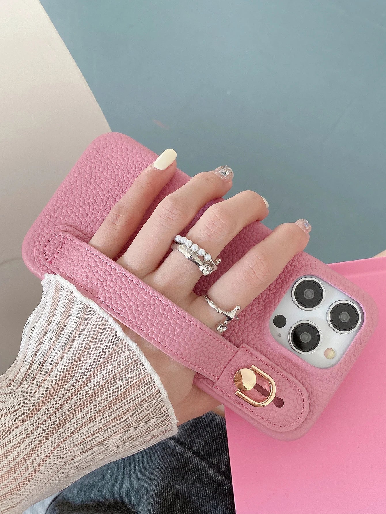 Lichee Pattern Wrist Strap Leather Case For iPhone Cover