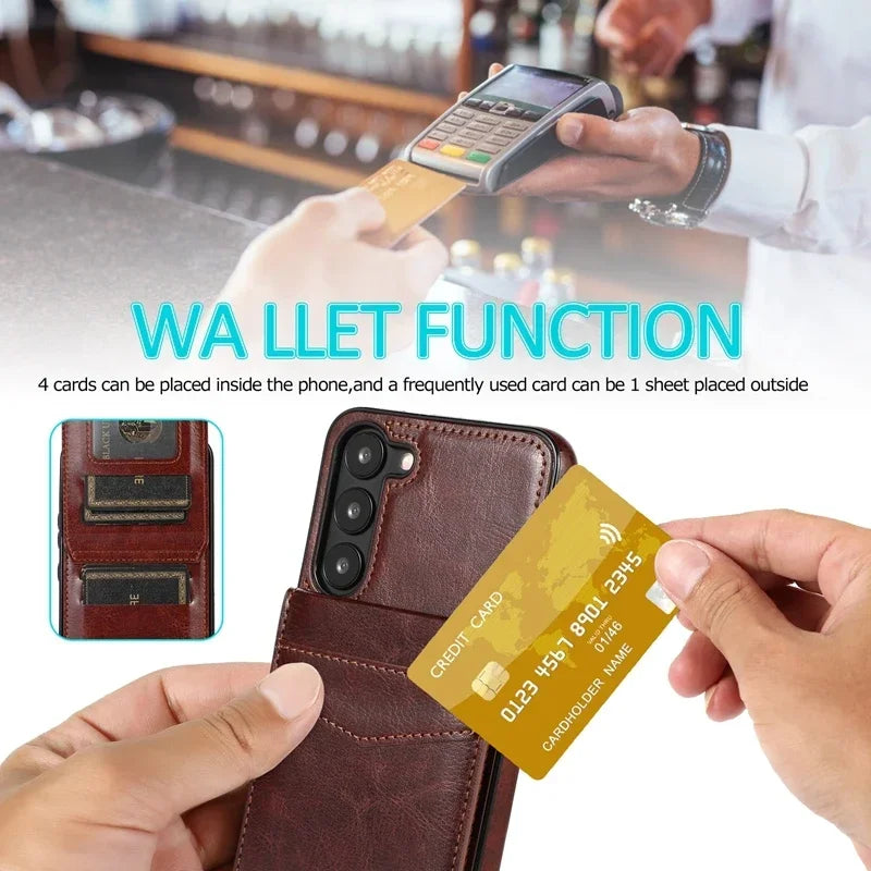 Samsung Galaxy Wallet Case with Card Holder & Kickstand｜Shockproof, Anti-Fingerprint｜Fits S24, S23, S22, S21, Note 20, 10