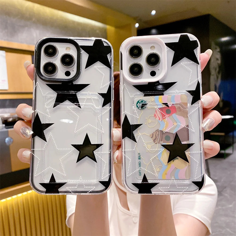 Transparent Star Card Holder Phone Case For iPhone | Soft TPU Card Pocket Protection Cover