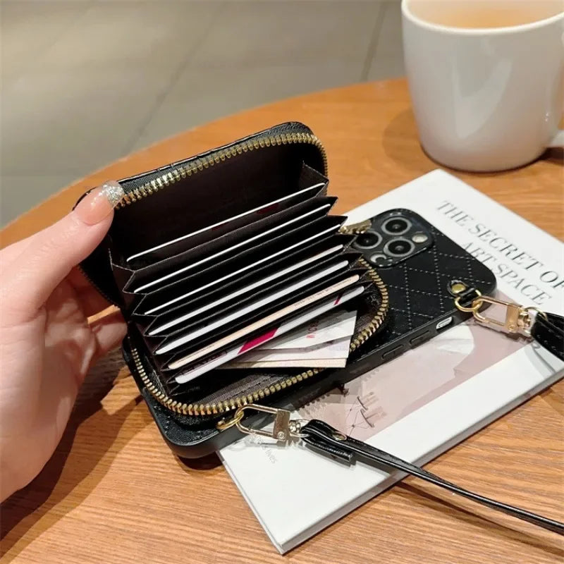 Crossbody Zipper Wallet Phone Case for IPhone | Organ Card Slot Holder Leather Cover