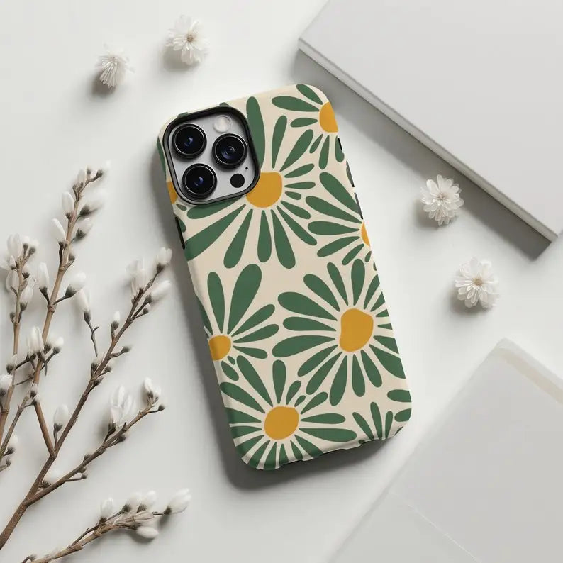 Retro Daisy Floral Summer Trendy Phone Case For iPhone Acrylic TPU Two in one Mobile Phone Cases