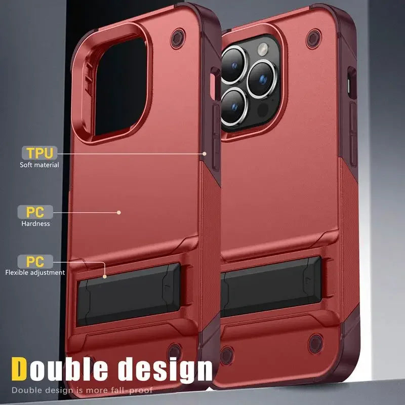 Tough Rugged Shockproof Phone Case, Invisible Stand Phone Cover