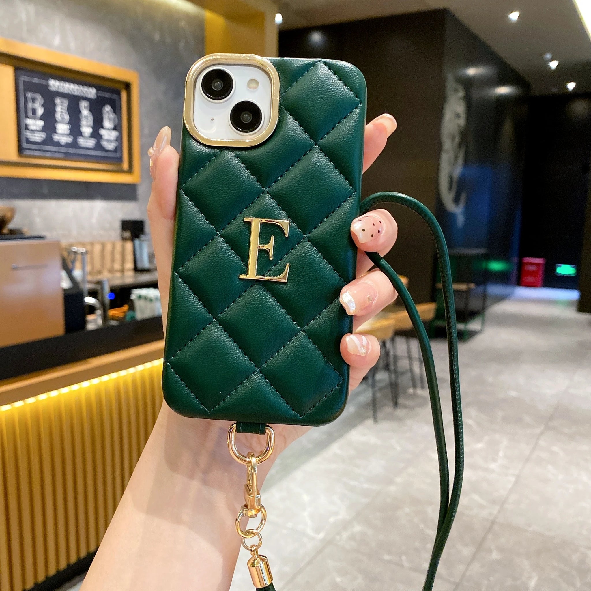 Personalized Initials letter Leather Phone Case for iPhone16 15 14 13 12 11 Pro Max Plus Crossbody Lanyard Small Letter Case