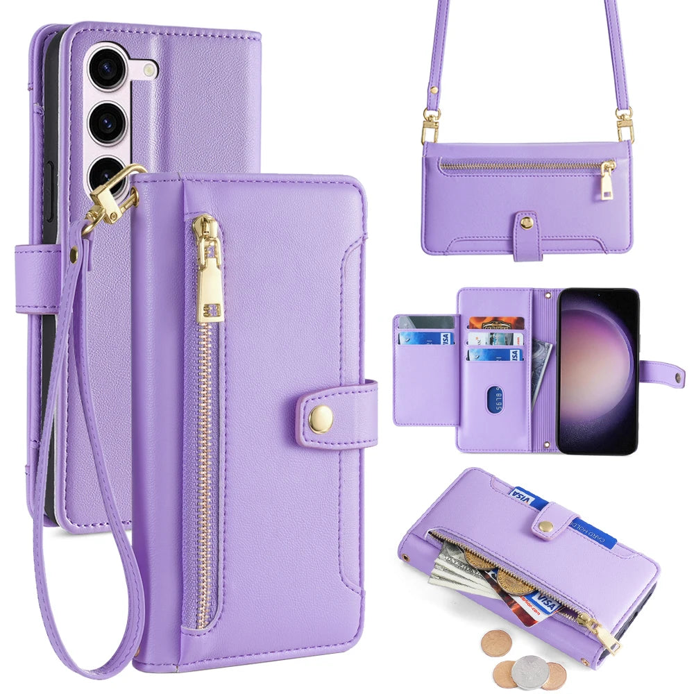 Phone Case for Samsung Galaxy S Series with Wallet Flip Phone Case with Lanyard