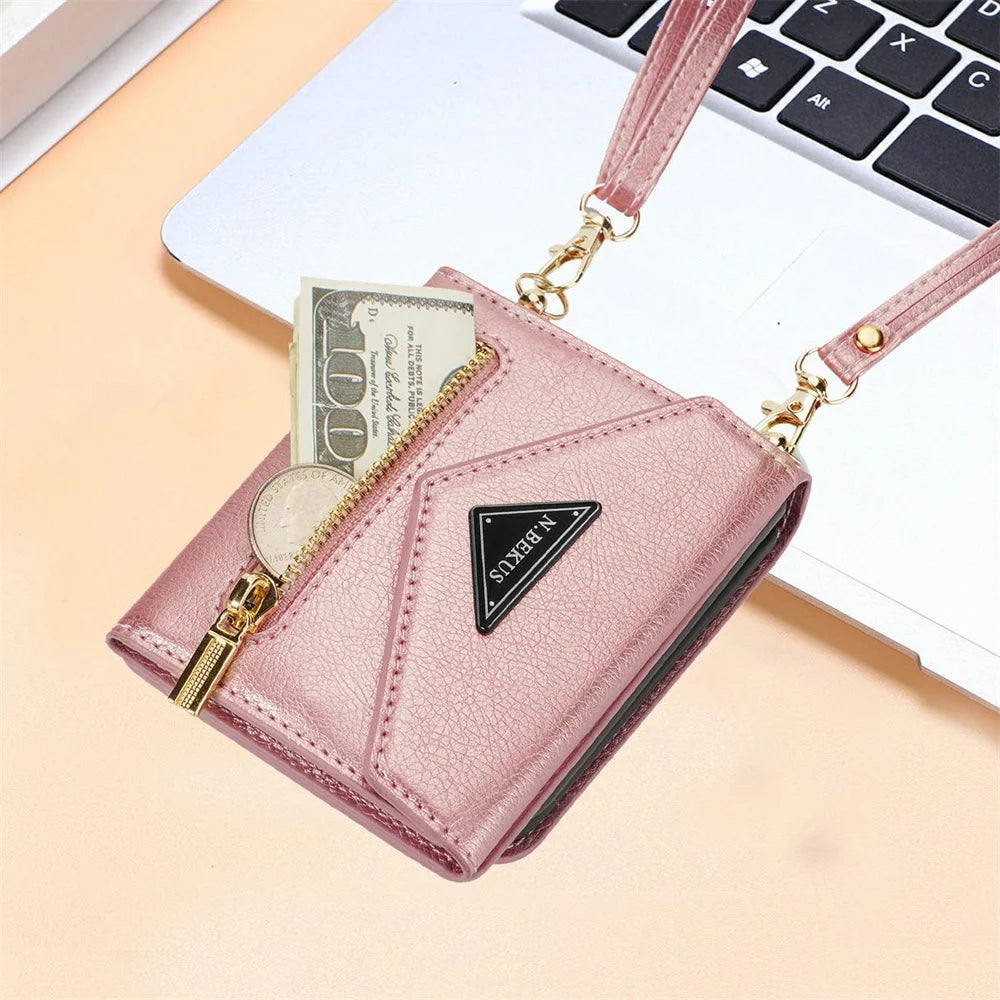 Crossbody Leather Wallet Phone Case for Samsung Galaxy Z Flip 6 5 4 3 Purse Cards Slot Holder