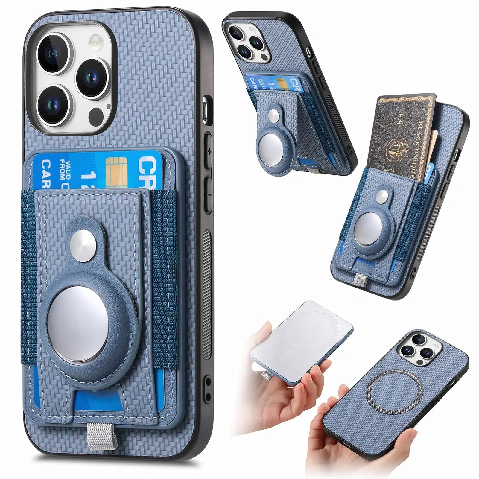 Wallet Case with AirTag Holder for iPhone 11-16 Pro Plus Max, 2-in-1 Detachable Card Slot Design