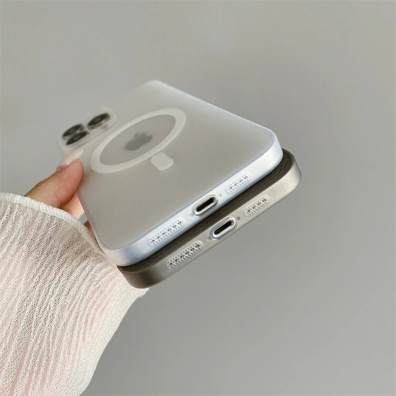 Ultra Thin Matte Clear Magsafe Magnetic Stria PP Case for iPhone | Camera Protected Slim Anti-drop Cover