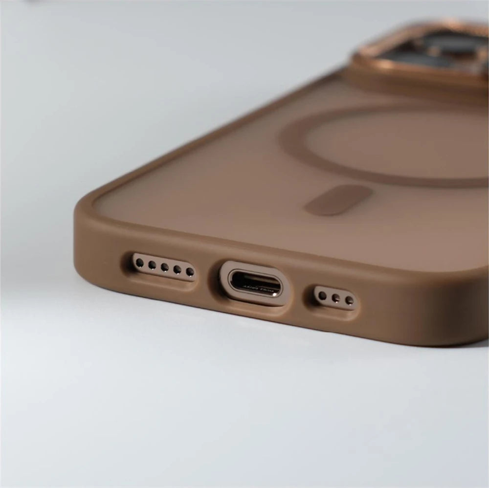 Metal Lens Frame Magnetic MagSafe Wireless Charging Case For iPhone Bumper Shockproof PC Matte Cover