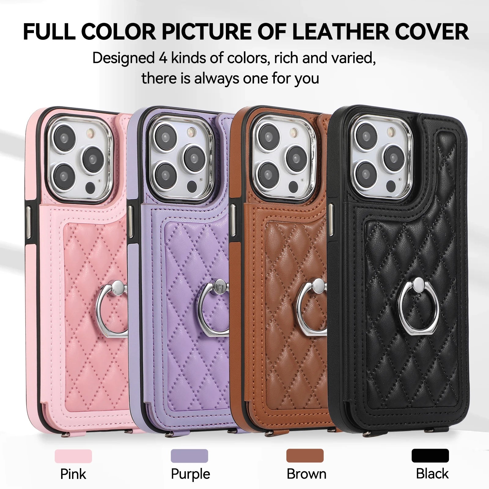 Crossbody Cards Solt Ring Holder Wallet Leather Case For iPhone Double Buckle Lanyard Bag Cover