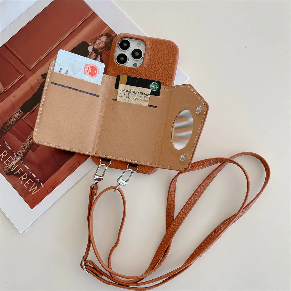 Crossbody Wallet Phone Case For iPhone | Card Holder Lanyard Leather Cover