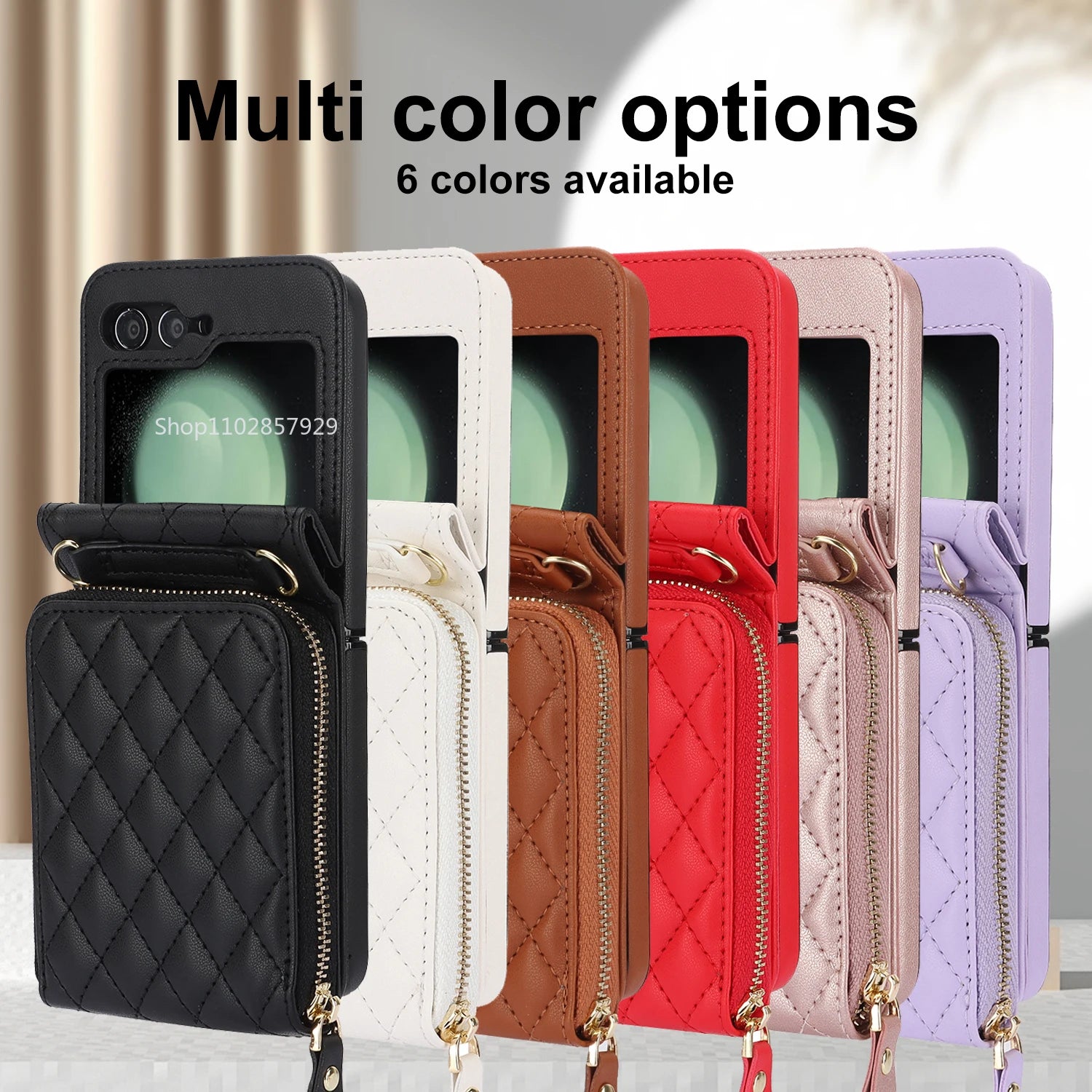 For Samsung Galaxy Z Flip 6 5 4 3 Case Crossbody Lanyard Leather Zipper Wallet Cards Slot Strap Holder Folding Shockproof Cover