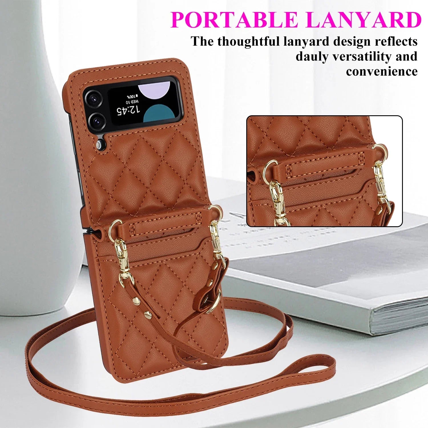 Lanyard Cards Solt Leather Wallet Phone Case For Z Flip