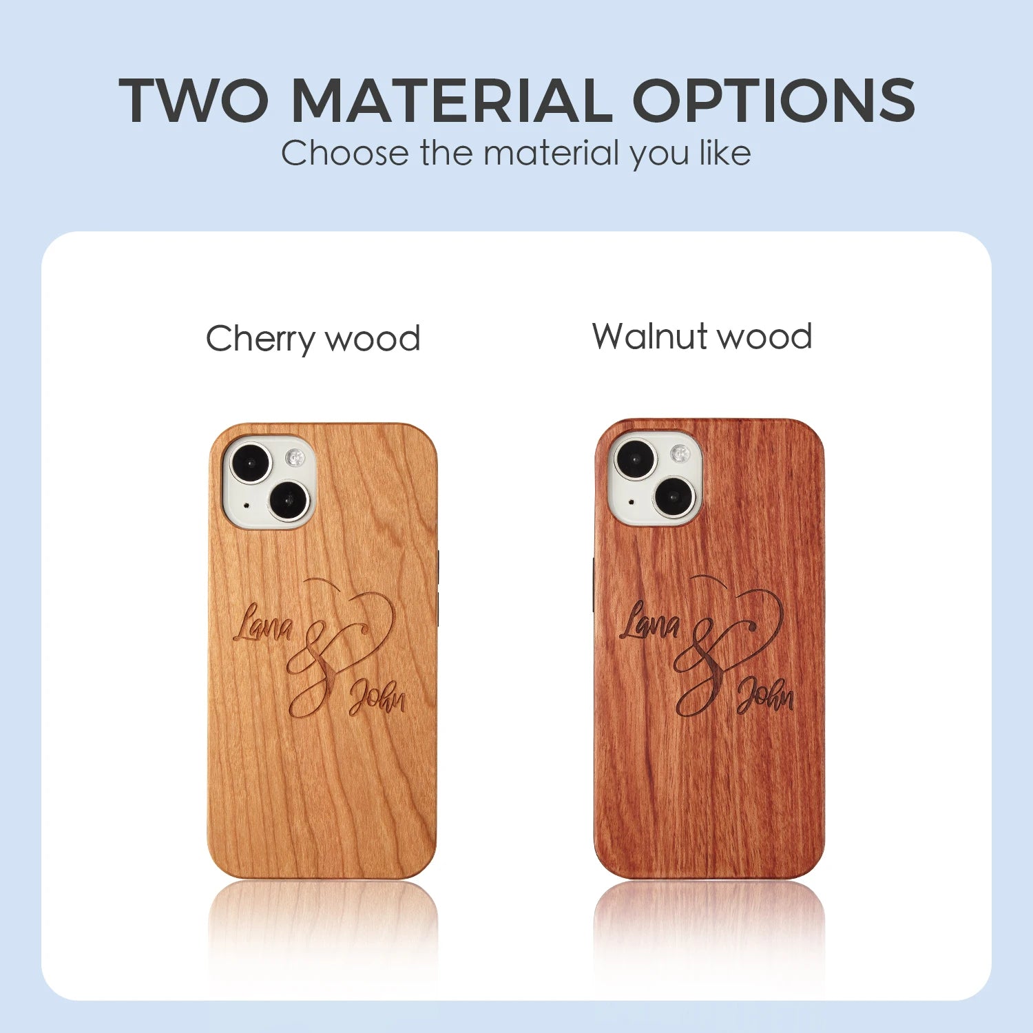 Personalized Custom Text Name Real Wood Phone Case For iPhone 15-12 Cherry Walnut Wooden Cover