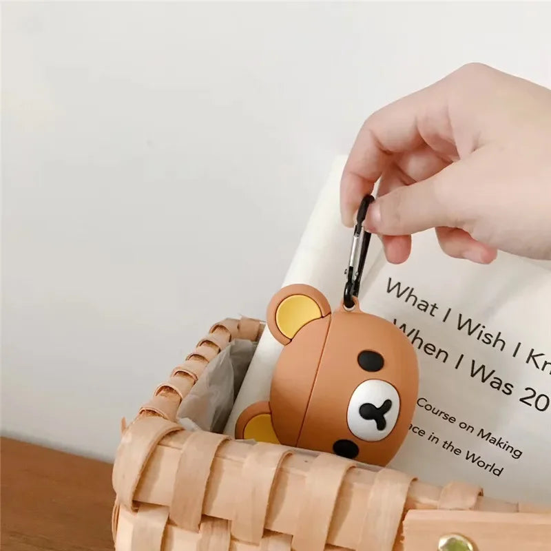 Cute Cartoon Bear 3D Bouncing Rabbit Silicone Protector Case For AirPods