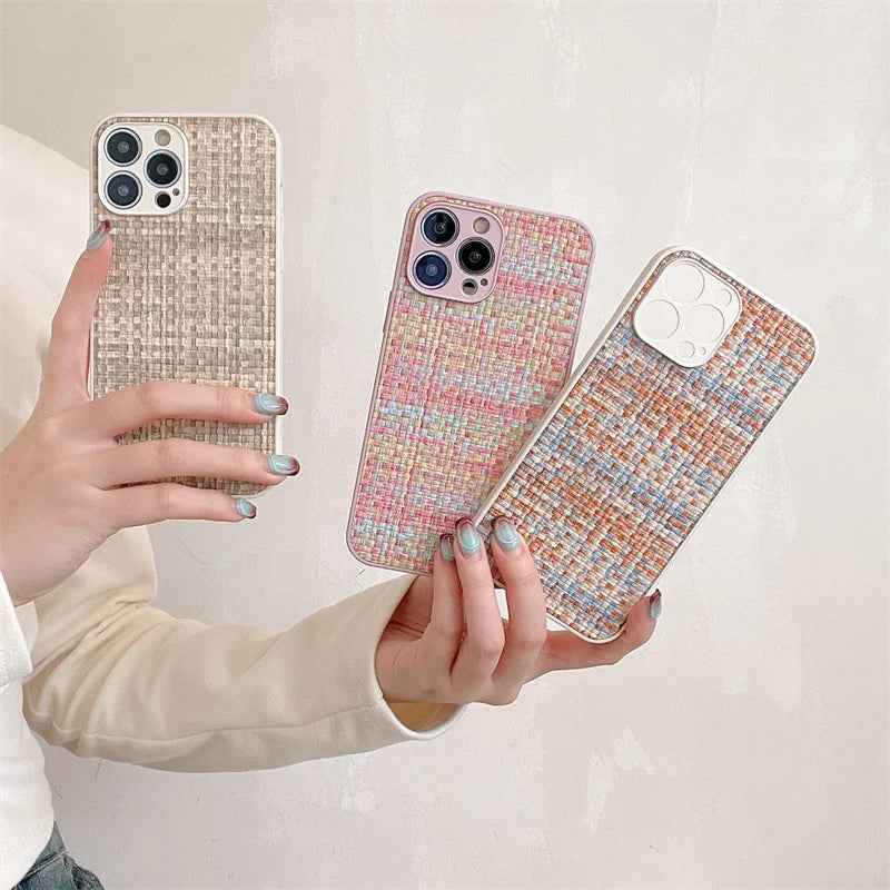 Grid Cloth Woven Phone Case For iPhone Soft Cover