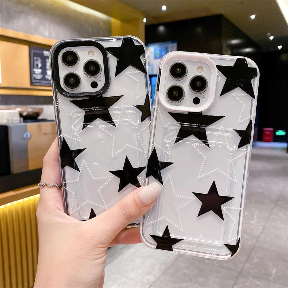 Transparent Star Card Holder Phone Case For iPhone | Soft TPU Card Pocket Protection Cover