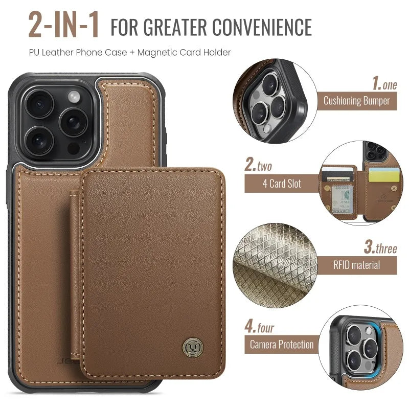 2 in 1 Detachable Magnetic Phone Case for iPhone Leather Wallet with Card Holder Cover