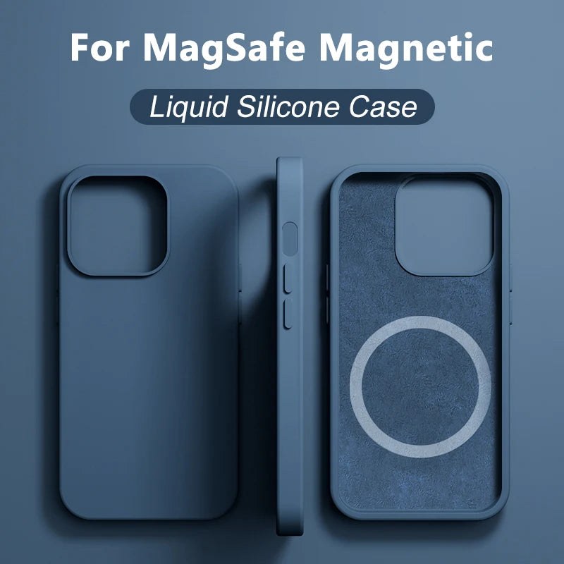 Silicone For Magsafe Case For iPhone 16 15 14 13 12 11 Pro Max Plus Cases Magnetic Wireless Charging Phone Cover