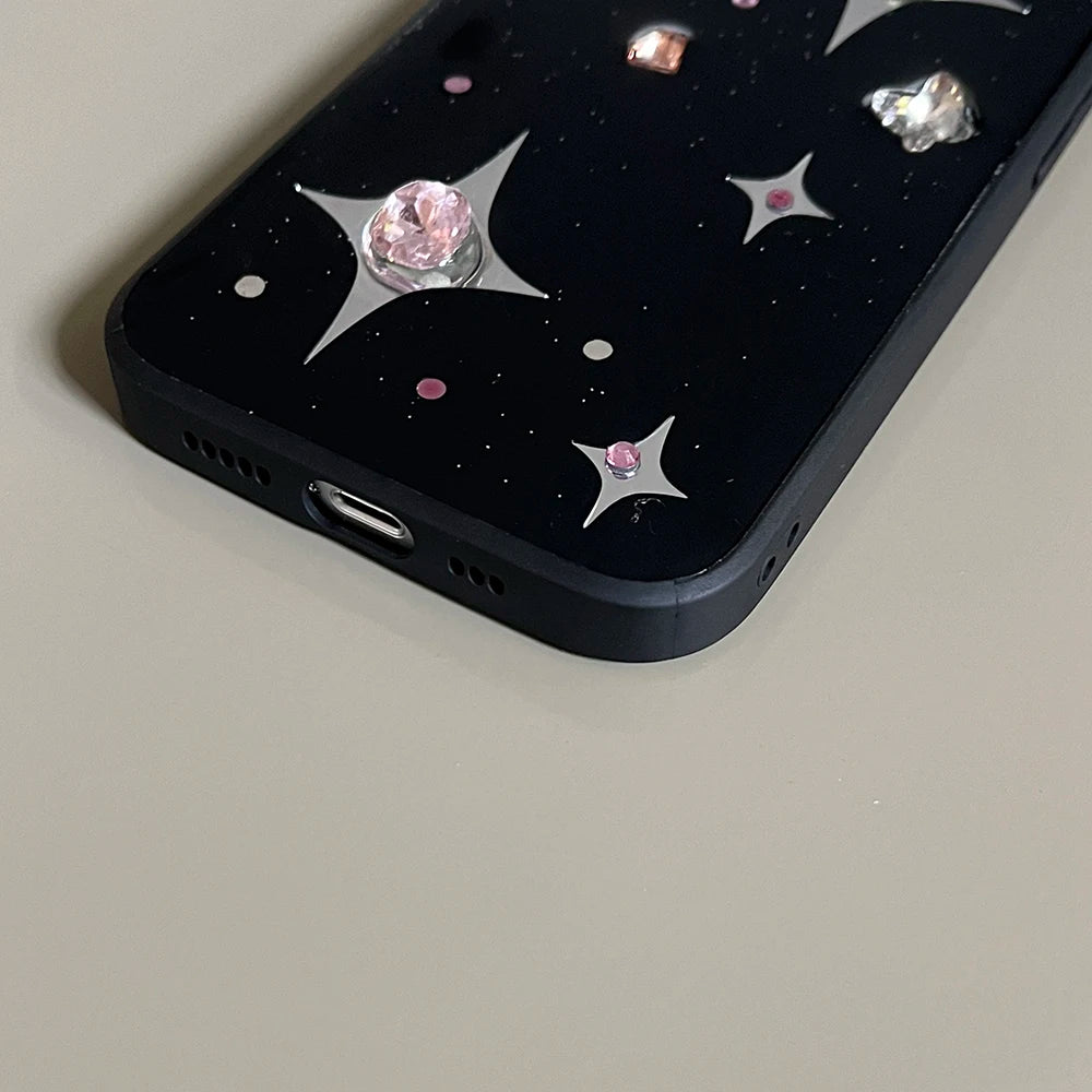 3D Rhinestone Star Phone Case For iPhone | Luxury Black Soft Back Cover