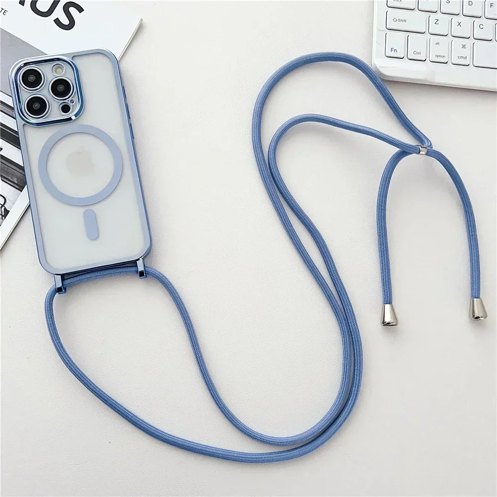 Crossboby Lanyard Clear Phone Case For iPhone Magsafe Magnetic Rope Strap Cover