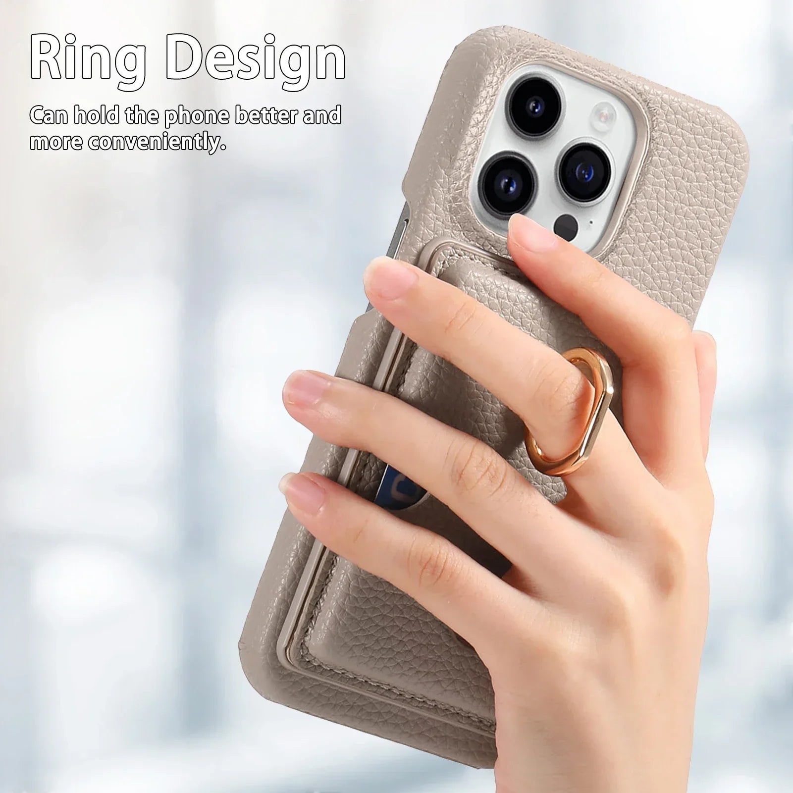 Leather Ring Support Phone Case for IPhone | Wallet with Card Holder Shockproof Cover