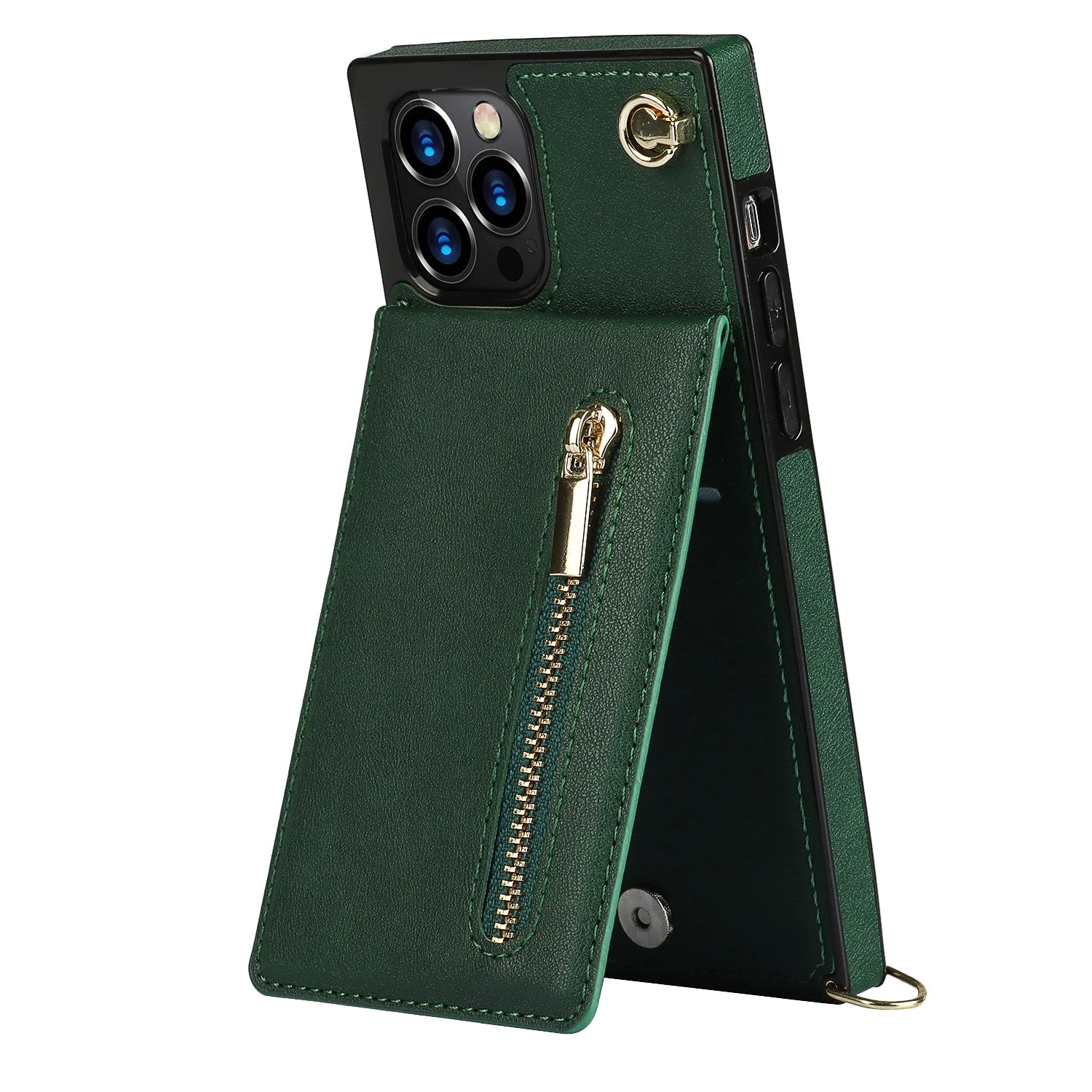 Luxury Crossbody Zipper Wallet Square Phone Case for iPhone with Card Holder Lanyard Strap Leather Cover