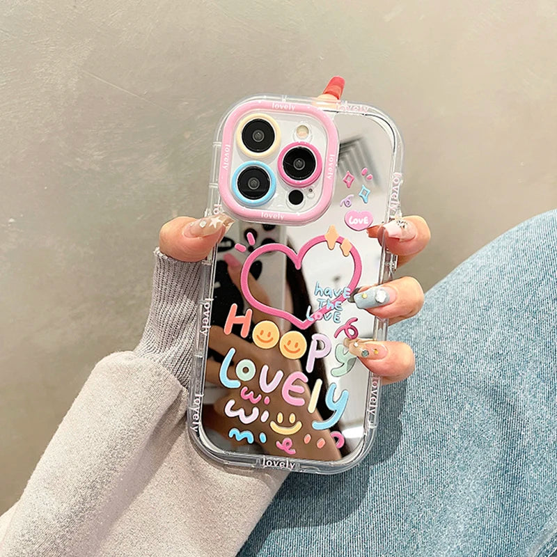 Lovely Girl Heart Mirror Phone Case For iPhone Shockproof Back Cover