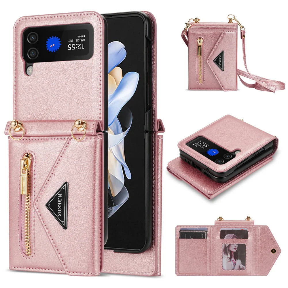 Crossbody Leather Wallet Phone Case for Samsung Galaxy Z Flip 6 5 4 3 Purse Cards Slot Holder