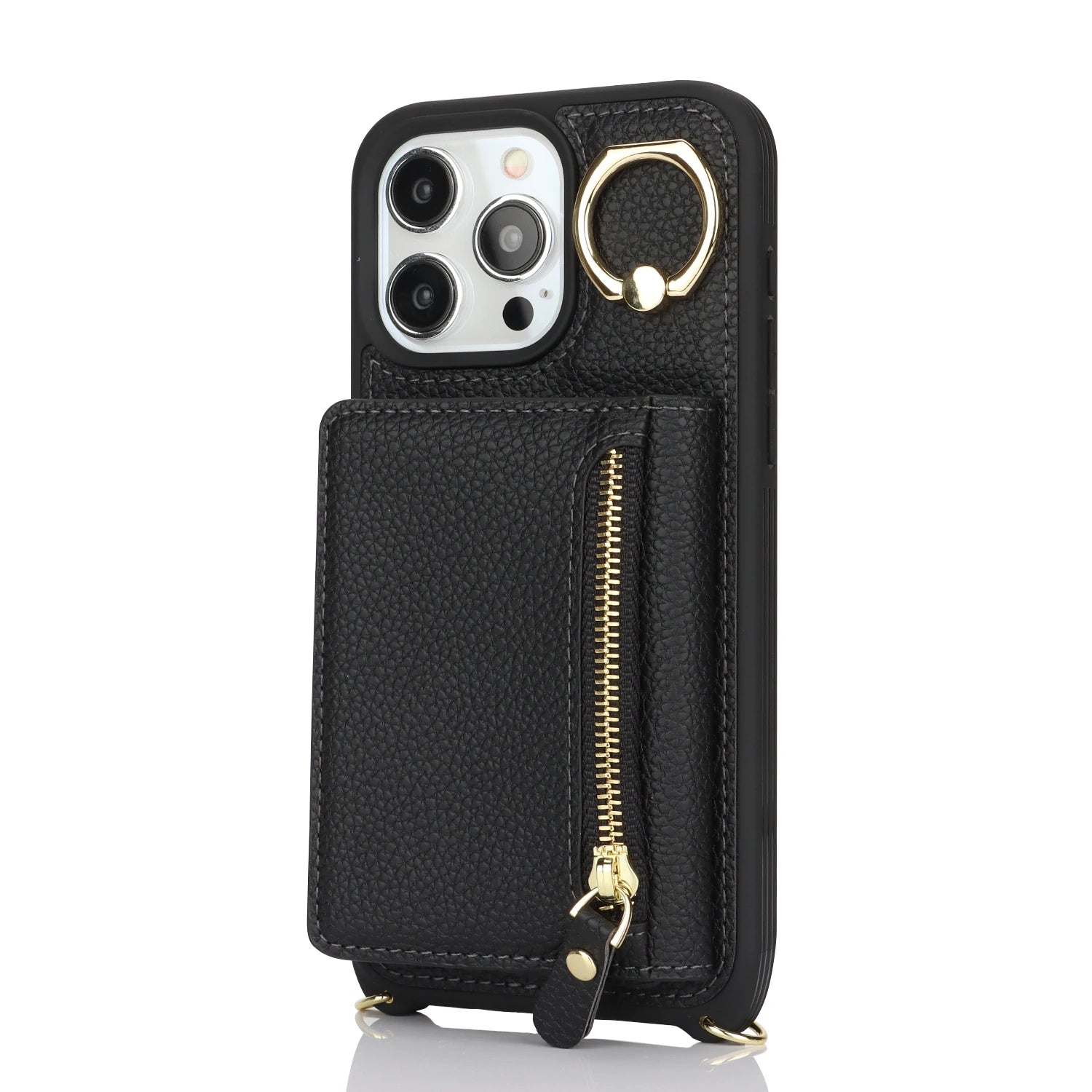 Leather Phone Wallet Case For Iphone Protective Leather Cover Ring Holder Zipper Cards Holder